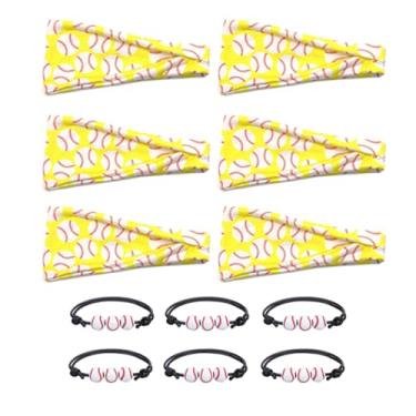 Imagem de 6 peças de faixa de cabeça esportiva de softball, beisebol, pulseira ajustável, conjunto de 6 peças, tema de beisebol, clube, festa esportiva, roupa de aniversário para meninos