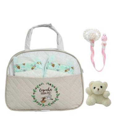 Imagem de Bolsa Maternidade Bege c 2 Fraldas e Chupeta p Boneca Reborn - Saída M