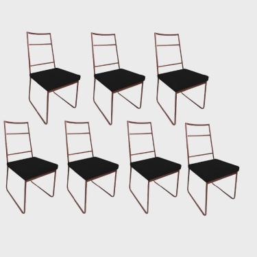 Imagem de Kit 07 Cadeiras Sala de Jantar Escritório Office Stark Industrial Ferro Bronze Sintético Preto - Ahz Móveis