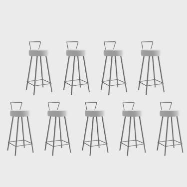 Imagem de Kit 09 Banqueta Alta Com Encosto Tais Eiffel Cozinha Bar Bistrô Ferro Prata Sintético Branco - Ahz Móveis
