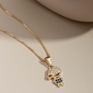 Imagem de Colar Filhos Pingente Menino, Semijoia, Ouro 18K - SEM MARCA, Azul