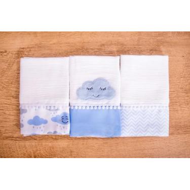 Imagem de Kit 3 Peças Fralda De Boca Para Bebê - Miguel Baby, Nuvem Azul