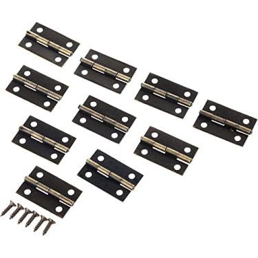 Imagem de Ferrolho de trava antiga, dobradiças de ferro de bronze retro, conectores de dobradiças de topo de 10 peças dobradiças de móveis de bronze antigo / dourado dobradiça de parada de porta de gaveta