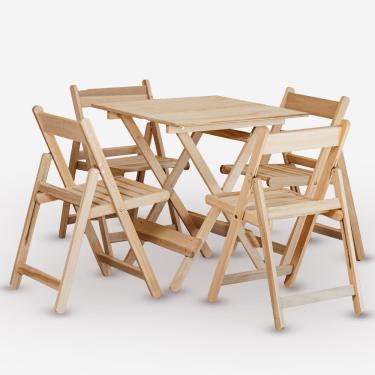 Imagem de Conjunto de Mesa 70x70 em Compensado e 04 Cadeiras Dobráveis