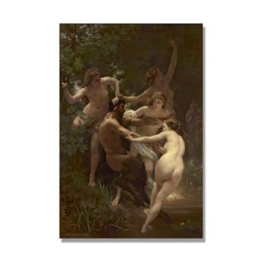 Imagem de NHLDZYH William Adolphe Bouguereau Impressões artísticas - Pintura de retrato - (Ninfas e Sátiro) - Pôster temático de mitologia grega - Pôster de decoração de parede vintage. Tela 40 x 60 cm - 15,8 x