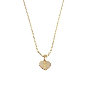 Imagem de Colar Cartier 60Cm Coração Branco Letra H Banhado Ouro 18K