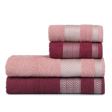 Imagem de Jogo Toalha de Banho Gigante 4 Peças Siena Atlântica, Rosa e Merlot
