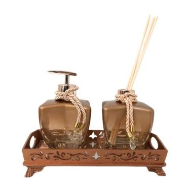 Imagem de Kit Lavabo Decorativo Saboneteira Difusor Vidro Rosê Enfeite Luxo Eleg