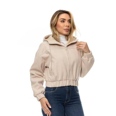 Imagem de Jaqueta Feminina Cropped lã Batida Com Capuz Crocker - 50436-Feminino