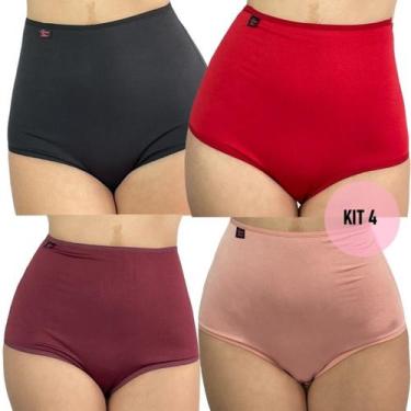 Imagem de KIT 4 Cinta Calcinha Dupla Reforçada Cintura Alta Poliamida Lingerie -
