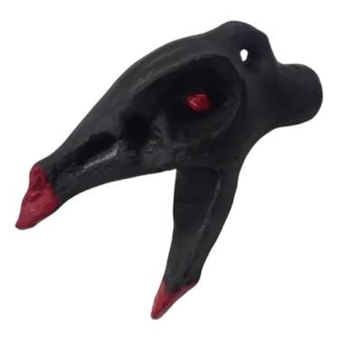 Imagem de Apito da morte asteca mais alto - apito autêntico feito à mão com design esculpido em forma de crânio de corvo exclusivo, apito de morte de corvo de resina (preto)