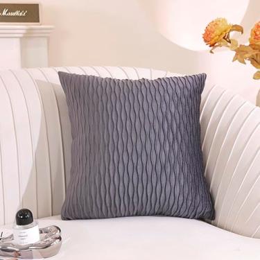 Imagem de TAOSON Pacote com 2, capas de almofada de veludo cinza/cinza, listras originais quadradas para decoração de dia dos namorados, capa de almofada de sofá para casamento, sala de estar, quarto, sofá
