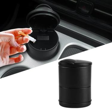 Imagem de Cinzeiro de carro com tampa, à prova de cheiro, à prova de vento, destacável para caminhões, suporte de copo de cinzeiro de cigarro autoextinguível sem fumaça, mini lixeira portátil universal para