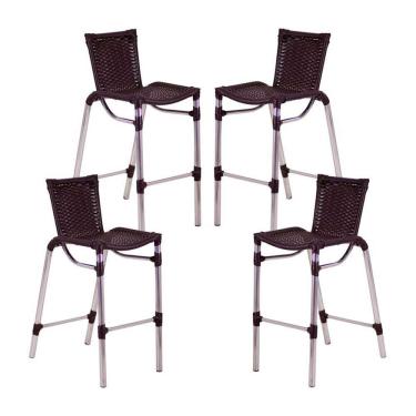 Imagem de 4 Banquetas Empilháveis Alumínio Alta para Cozinha Edícula Balcão e Bar