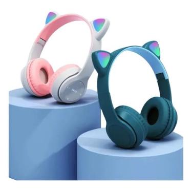 Imagem de Fone Bluetooth Orelha de Gato LED Colorido, Sem Fio, com Microfone – Som Estéreo (cor aleatória)
