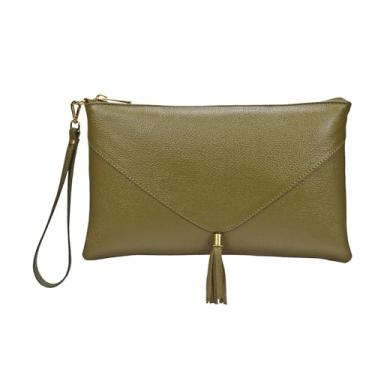 Imagem de Bolsa de Mão Clutch Carteira Feminina e Porta Celular em Couro Legítimo MDXP034 (Verde Militar)