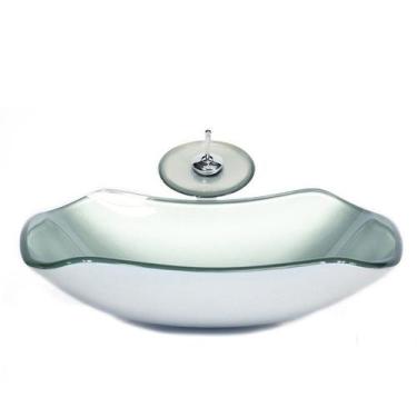 Imagem de Cuba de vidro abaulada 51cm prata + valvula + torneira cascata - Cubas