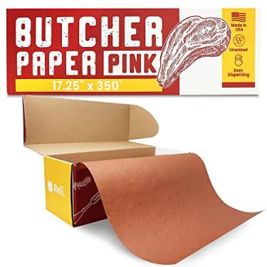 Imagem de Made in USA | Bulk Value 17.25 in x 350 ft (4200 in) Reli. Pink Butcher Paper w/Dispenser Box | Serrated Cutting Blade | Food Grade Kraft Butcher Paper for Smoking Meat | Unwaxed, Meat Wrapping
