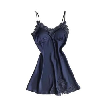 Imagem de Camisola Sexy de Seda Halter Feminina - Pijamas de Cetim para Primaver