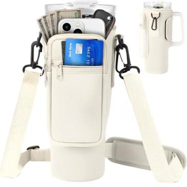 Imagem de Bolsa Alça Transversal Porta Garrafa Térmica 1,2L Neopreme Bolso Celular Carteira Alça Transversal (Off - White)