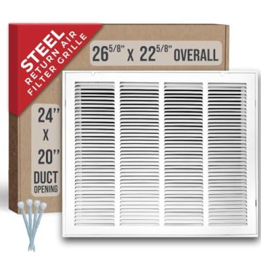 Imagem de Serve para abertura de duto de 61 x 50 cm | Grade de filtro de ar de retorno de aço da Handua [porta removível] para filtros de 2,5 cm | Grelha de cobertura de ventilação | Branca | Grade de entrada