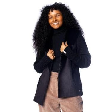 Imagem de Casaco Feminino Biamar Tricot C/ Capuz Pelo/Suede Preto-Feminino