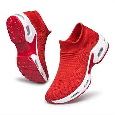 Imagem de Tênis de corrida feminino Raoendis – tênis de caminhada com amortecimento de ar, Vermelho, 9.5