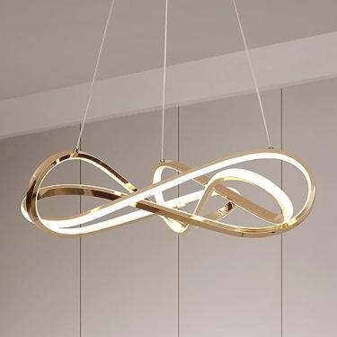 Imagem de LOFAHS Lustre Moderno De Led, Luminária Com Superfície Alumínio Banhada, Pendente Faça Você Mesmo 3 Luzes, Inteligente Controle Remoto E Aplicativo (26" 55 W, Banhado A Ouro)