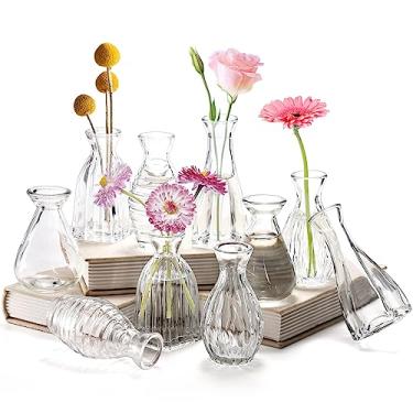 Imagem de SOUJOY Pacote com 10 pequenos vasos de vidro, mini vaso de flores para centros de mesa, vasos florais vintage transparentes para decoração de casa, casamentos, arranjos florais, eventos, festas