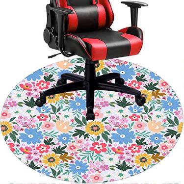 Imagem de Tapete de cadeira de escritório com flores, textura de flor, tapete de cadeira de mesa para piso de madeira de escritório em casa, protetor de piso de pilha baixa, redondo 119 cm