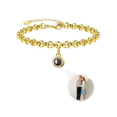 Imagem de Toodoumama Conjunto de joias com foto de projeção personalizada: colar e pulseira com pingente com imagem dentro, presente memorial criativo para casais/mãe - filha/melhores amigos, regular, Cobre
