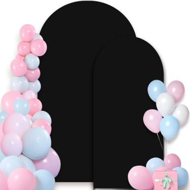 Imagem de Bouiexye Capa de pano de fundo de arco de casamento, 1,8 m de comprimento, preto, elastano, elástico, arco, redondo, conjunto de 2 para festa de casamento, aniversário, chá de bebê, banquete,