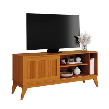 Imagem de Rack Bancada Para Tv Até 55 Polegadas Ripado Cedro Aruba - EDN MÓVEIS