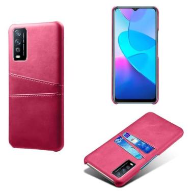 Imagem de Capas Compatível com VIVO Y20,Caso de couro PU-Tampa de telefone a prova de choque com 2 slots de cartão,Proteção anti-impressão digital e anti-gota-Rose Red