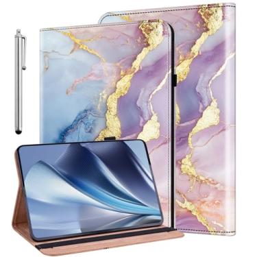 Imagem de KEFBWAO Capa para Samsung Galaxy Tab A 10.1 2016 (sem versão S Pens), suporte Stylus carteira flip de couro à prova de choque para Galaxy Tab A 10,1 polegadas 2016 (SM-T580/T585), capa de mármore