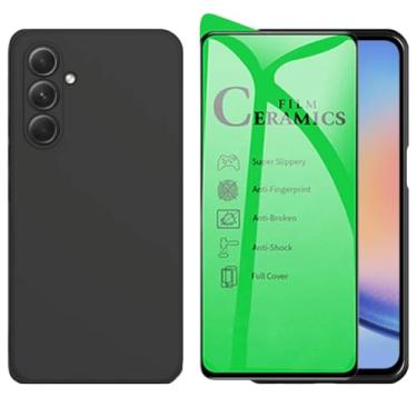 Imagem de Capinha Aveludada Para Galaxy A34 Capa Preta Proteção Câmera + Película Cerâmica Nanogel Anti Impacto