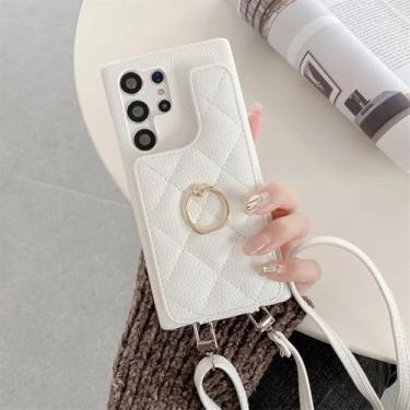 Imagem de MVVKKY Capa transversal para celular Galaxy M54, carteira, porta-cartões e anel (para Galaxy M54/branco)