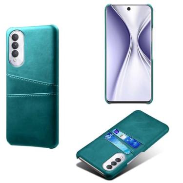 Imagem de Capas Compatível com Honor X20 SE,Caso de couro PU-Tampa de telefone a prova de choque com 2 slots de cartão,Proteção anti-impressão digital e anti-gota-Green