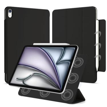 Imagem de Dwopar Capa Para Ipad Air 13" M3/M2 (2025/2024, Modelo Nº A2898/A2899/A2900), Função De Suspensão/Ativação Automática E Fecho Magnético, Com Suporte Triplo, Couro Sintético, Apple Pencil Pro, Preta