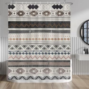 Imagem de Baocicco Cortina de banheiro listrada Boho 152 x 182 cm, padrão boêmio, poliéster, impermeável, com 10 ganchos, acessórios de banho para casa de fazenda, hotel, arte, decoração de casa, tecido