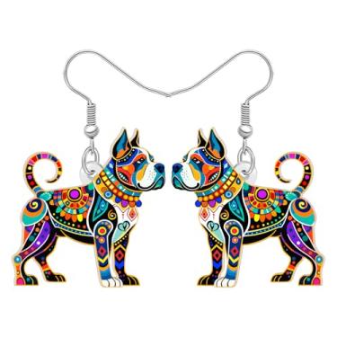 Imagem de DALANE Brincos pendentes de acrílico fofo para mãe de cachorro, pitbull, estampa de mandala, design pitbull, joias boêmias, presentes para mulheres, amantes de cães, donos de filhotes de animais de