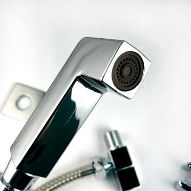 Imagem de TKLA Ducha Higiênica Quadrada 1/4 De Volta Completa Cor Cromada Duchinha Chuveirinho Metal Inox