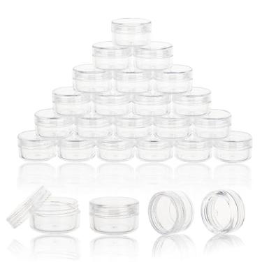 Imagem de 25 Count 3 Gram Sample Containers, Clear Lip Balm Containers with Lids, Small Plastic Sample Jars with 2 Mini Spoons, 25pcs Labels (Clear Lid)