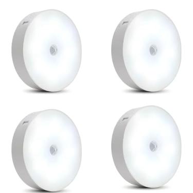 Imagem de Kit 4 Luminária Led com Sensor de Presença Movimento Inteligente Recarregável USB sem Fio - Lâmpada Luzinha Ideal para Closet Armário Corredor Escada Quarto de Bebê Criança