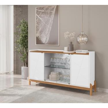 Imagem de Aparador Buffet Bari Com 2 Portas E Pés De Madeira Maciça - 2 Cores - 