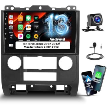 Imagem de Android 13 estéreo para carro Ford Escape 2007-2012/Mazda Tribute 2007-2012 com carro sem fio CarPlay Android Auto, 22.9 cm Touchscreen Car Radio com WiFi/GPS, Bluetooth, FM/RDS, SWC, USB duplo +