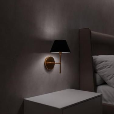 Imagem de Arandela Classica Colonial de Parede Sem Interruptor Com Cupula Tecido Algodao Bivolt (Dourado Cupula Preto)