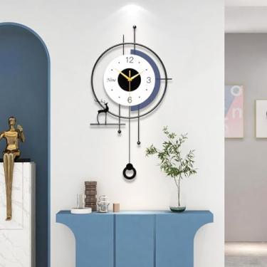 Imagem de Qxlzxy Relógio de parede moderno - Relógio de parede grande decorativo de metal com pêndulo silencioso sem tique-taque, operado por bateria, decoração de parede para sala de estar, escritório, quarto