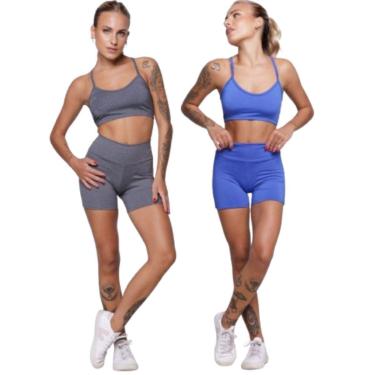 Imagem de KIT 2 Conjunto Top Alça Fina Sem Bojo e Short Suplex Serra e Mar Treino Academia Moda Fitness-Feminino