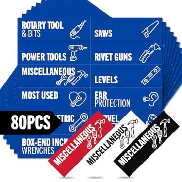 Imagem de Etiquetas magnéticas para organização da caixa de ferramentas - 80 etiquetas organizadoras de caixa de ferramentas grandes - ímãs fortes - serve para todas as marcas de gavetas de caixa de ferramentas